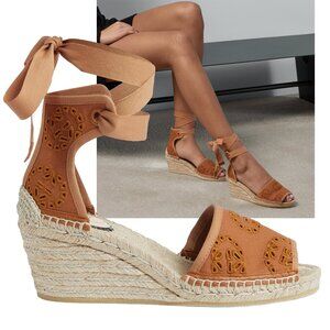 GUCCI SHOES WEDGE ESPADRILLES GG EYELET DAMITA WRAP AROUND  sz 40 10